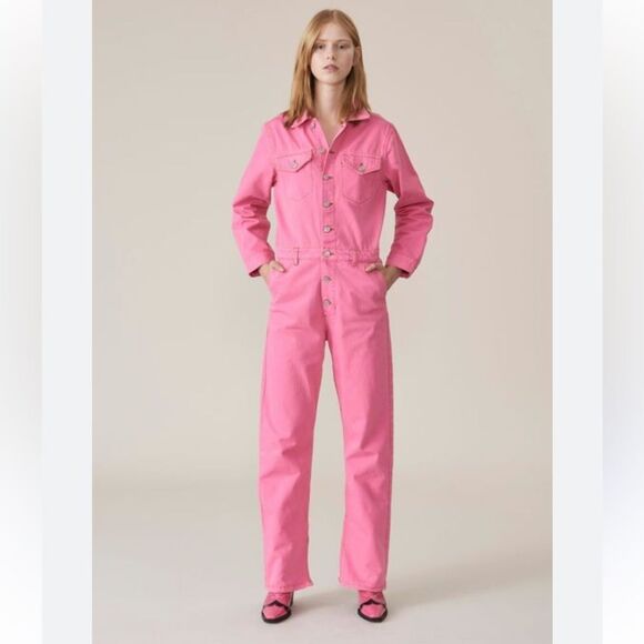 Ganni Pink Jumpsuit Boilersuit Cotton Denim Size 2 - Picture 9 of 15